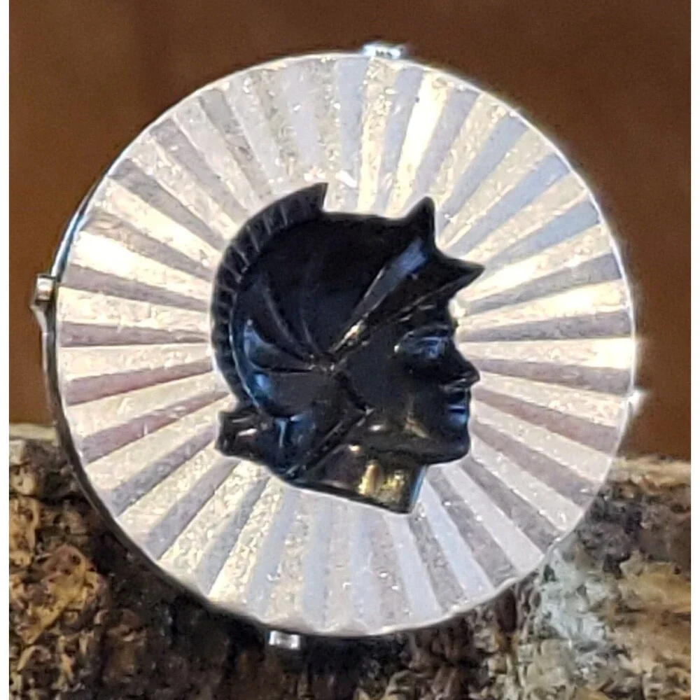 Vtg Swank Round Profile in Black of Spartan/Roman Solider Silver Tone Cuff Links